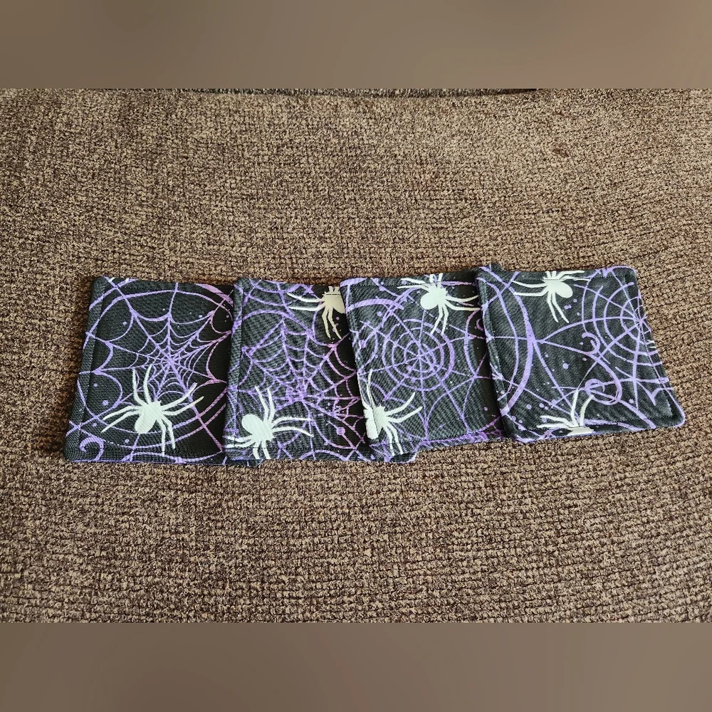 Halloween Coasters Set Of 4 Handmade Spiderwebs Black Purple New